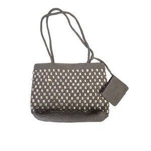 Gold Coast  Woven Crochet Shoulder Bag With Checkered Pattern & Coin Purse